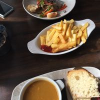 Soup, chips and hummus salad! Lovely lunch  at Bayview in Inishmor