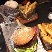 The vegan burgers from froggys  at Froggy's Café in Odense