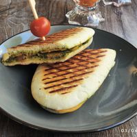 Vegan panini with pesto...yum at Angie's Juicebar in Delft