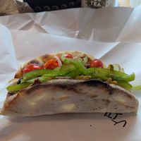 Vegan Italian sandwich - served hot on fresh flatbread at Monte's Fine Foods in Portland