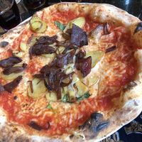 Vegan pizza with potato, onion and Violife cheese  at Franco Manca in Edinburgh