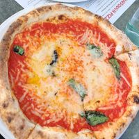 #2 pizza with vegan cheese ( vegan one is the closer one) at Franco Manca in Edinburgh