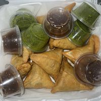  Vegetable samosas. So freaking good!! Both the samosas and the sauces were amazing  at Palette Indian Kitchen in Spring