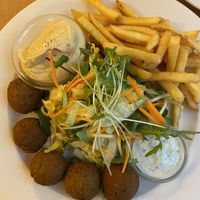 Falafel Platter with French Fries at Napfényes Restaurant & Confectionery in Budapest