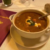 Hungarian bean goulash soup 🍲 at Napfényes Restaurant & Confectionery in Budapest