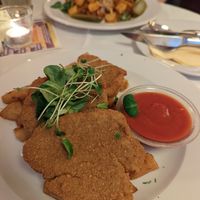Seitan cottlet with potatoes at Napfényes Restaurant & Confectionery in Budapest