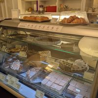 Cake display at Napfényes Restaurant & Confectionery in Budapest