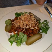 Seitan stew at Napfényes Restaurant & Confectionery in Budapest