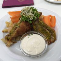 Fried Crepes with mashed potatoes at Napfényes Restaurant & Confectionery in Budapest