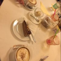 dessert / cappuccino  at Napfényes Restaurant & Confectionery in Budapest