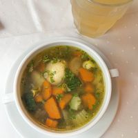 Vegetable soup with semolina dumpling   at Napfényes Restaurant & Confectionery in Budapest