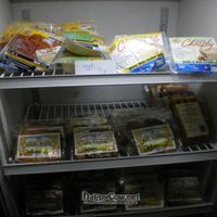 Vegan products for sale at Napfényes Restaurant & Confectionery in Budapest