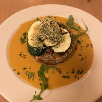 Zucchini on top of quinoa & brown rice  at Napfényes Restaurant & Confectionery in Budapest