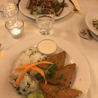 Rántott sajt (fried cheese) and seitan Brassói (opposite)  at Napfényes Restaurant & Confectionery in Budapest