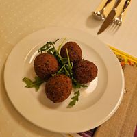 Homemade chickpea fritters at Napfényes Restaurant & Confectionery in Budapest