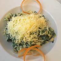 Spinach fusilli (delicious!) at Napfényes Restaurant & Confectionery in Budapest