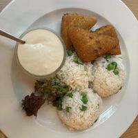 Fried “cheese” with rice  at Napfényes Restaurant & Confectionery in Budapest