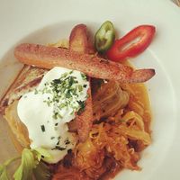 Traditional Hungarian stuffed cabbage, but veganized at Napfényes Restaurant & Confectionery in Budapest