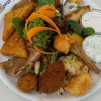 plate for two that 3 of us shared  - huge and tasty at Napfényes Restaurant & Confectionery in Budapest