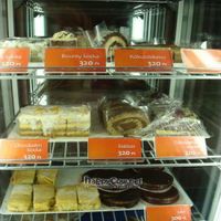 Desserts cabinet at Napfényes Restaurant & Confectionery in Budapest