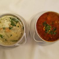Onion and goulash soup at Napfényes Restaurant & Confectionery in Budapest