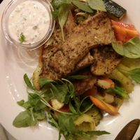 Grilled seitan plate at Napfényes Restaurant & Confectionery in Budapest
