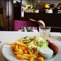 Falafel on the plate at Napfényes Restaurant & Confectionery in Budapest