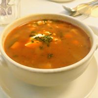 Soup of the day at Napfényes Restaurant & Confectionery in Budapest