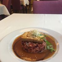 Grilled tofu on risotto with miso sauce  at Napfényes Restaurant & Confectionery in Budapest