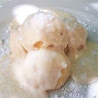 Vegan cottage cheese dumplings - I could eat them every day all day! at Napfényes Restaurant & Confectionery in Budapest