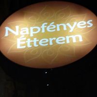 Napfenyes Etterem sign.  Remember it's in a basement/cellar.  at Napfényes Restaurant & Confectionery in Budapest