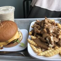 Cheeseburger, poutine and coffee shake at Planetary Burger in Vancouver