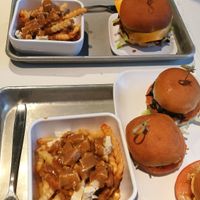 Tasting flight, cheeseburger and poutines at Planetary Burger in Vancouver