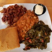 3 sides + corn bread at Souley Vegan in Oakland