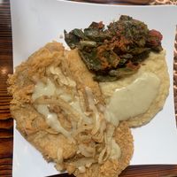 Seitan steak with mash and collard greens   at Souley Vegan in Oakland