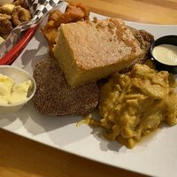Fried Tofu, Mac, Cornbread, and Yams at Souley Vegan in Oakland