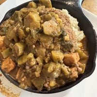 Grits and Fried Tofu with Okra Gumbo  at Souley Vegan in Oakland