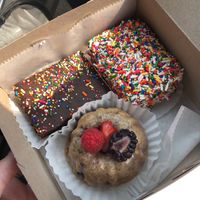 confetti bar, cosmic brownie, berry bundt  at Prioritized Pastries in Maplewood