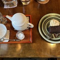 Brownie with sweet cream  at Con Brio in Fujiyoshida