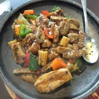 Black pepper sizzling "lamb" - it looks like there's extra room on the sizzling plate but the stack was high, not wide at Formosa Garden in East Perth