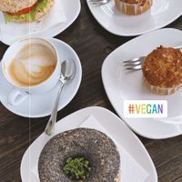 Vegan bagels and banana bread muffins. at Tribeka in Graz