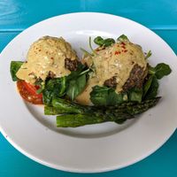 Jackfruit "crab" cake Benedict. at Counter Culture in Austin