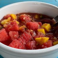 watermelon mango gazpacho-seasonal and back on the menu yum  at Counter Culture in Austin