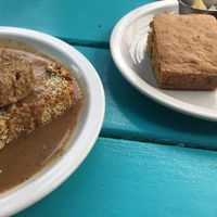 Seitan loaf, cornbread, beans and jackfruit at Counter Culture in Austin