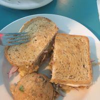 Reuben with no pickles or thousand island dressing subbed with cashew cheese and potato salad at Counter Culture in Austin