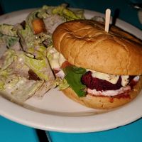 Beet burger w ceasar salad at Counter Culture in Austin