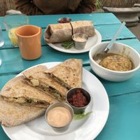 Quesadilla and the burrito, got avocado instead of spinach inside. Also side of the biscuits and gravy  at Counter Culture in Austin