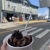 Outside (across the street) from the parlor at Mystic Drawbridge Ice Cream in Mystic