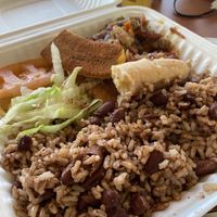 Lunch with green banana, plantain, salad and okra #Veganuary at I Stronga in North Miami