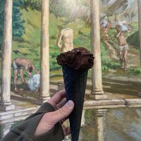 Dark chocolate ice cream in vegan cone   at Monte Pelmo in Amsterdam